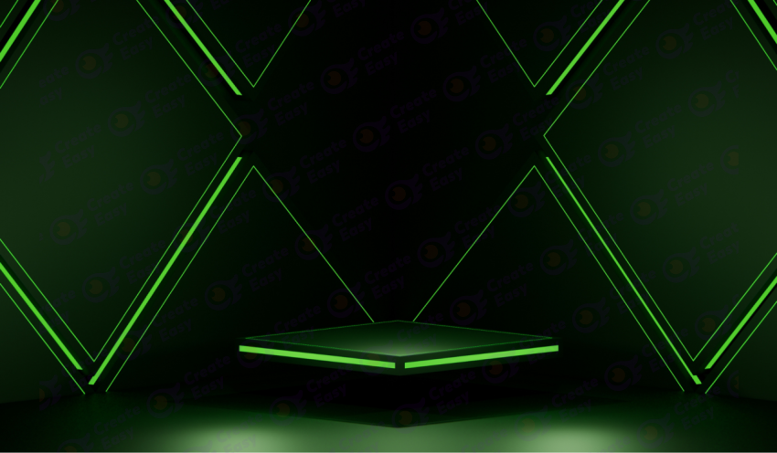 3D Black Geometric Podium with Green Neon Lights color texture background