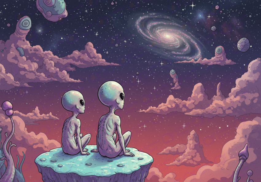 weird strange aliens watching over the sky