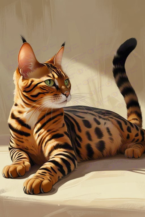 majestic Bengal cat stretches