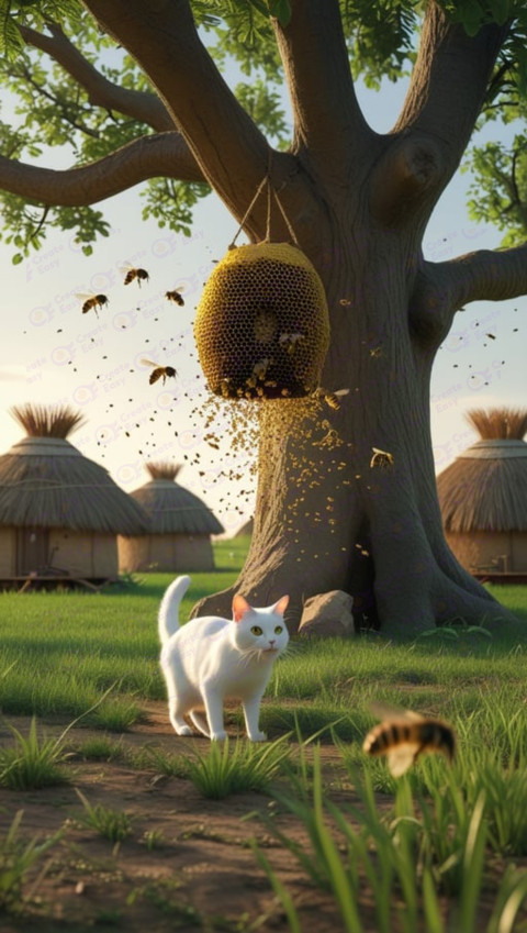 A rural scene featuring a large old tree