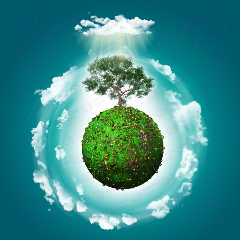 Sustainable Earth Concept – Eco-Friendly Planet with Tree and Nature Elements