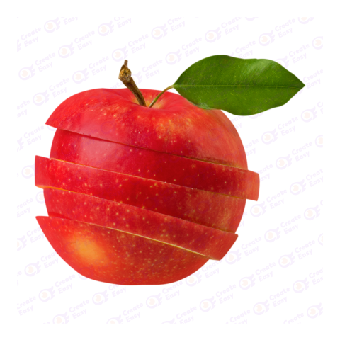 Sliced Red Apple PNG – Fresh Fruit with Leaf Transparent