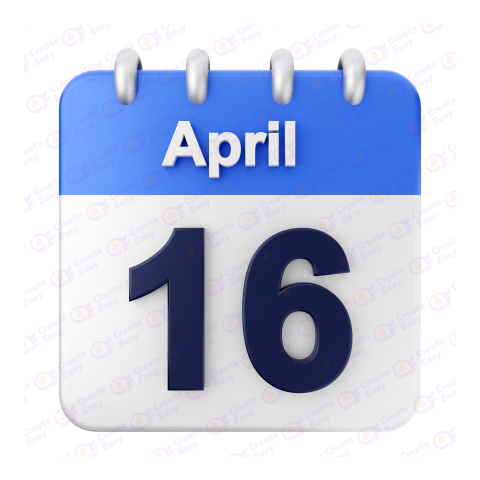 April 16 Calendar free 3d png image