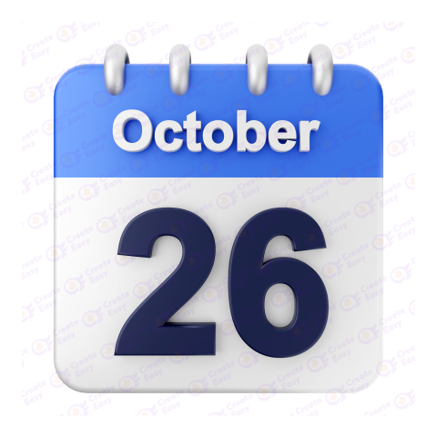 October 26 Calendar free 3d png image