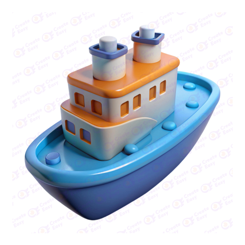 Blue and orange toy boat Free 3d png image
