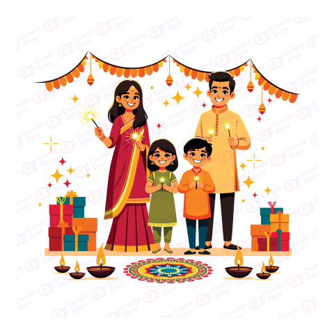 Family Celebrating Diwali Flat icon free png image