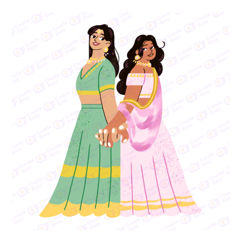Indian Traditional Clothing Women Sisters Friends Flat icon free png image