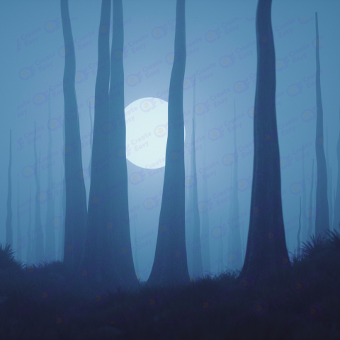 A Blue Foggy Forest With Tall Trees color background image