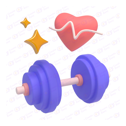 Pink and blue dumbbells with heart shapes free 3d png image