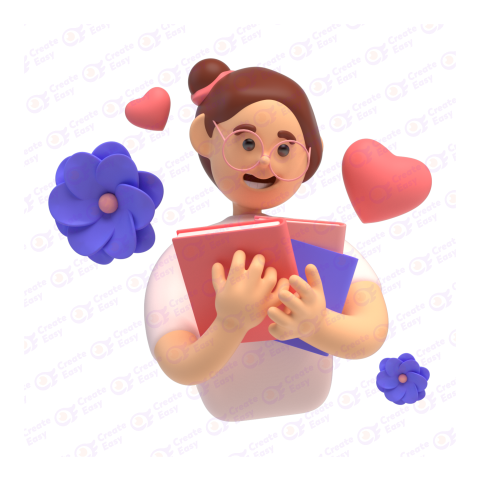 A woman with a book that says love free 3d png image
