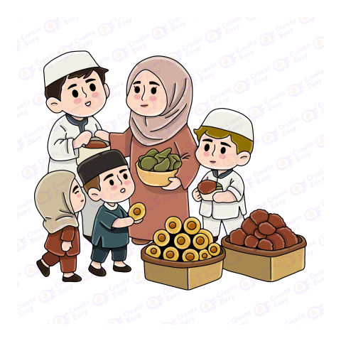 Muslim Family Sharing Food Under The Moonlight Flat free png image