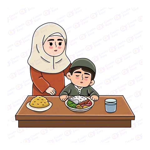 Muslim Family Eating Iftar Together In Happiness Flat free png image