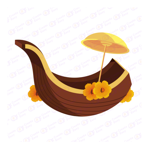 Boat with umbrella for Onam festival Flat icon free png image