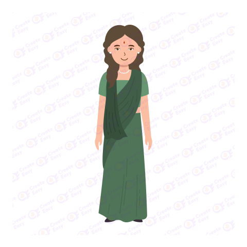 Indian woman wearing a green saree Flat icon free png image