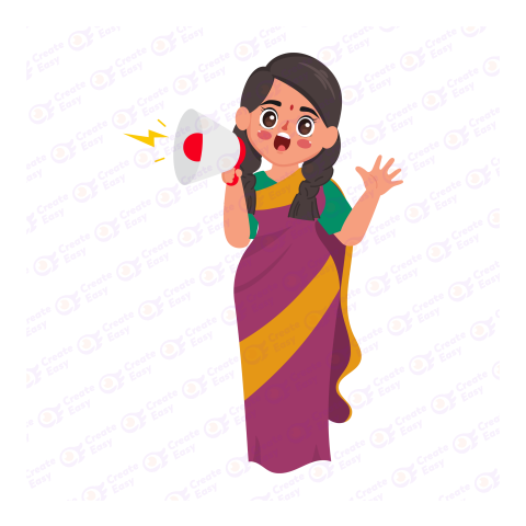 Indian woman pose talking with megaphone Flat icon free png image