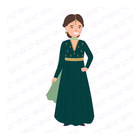 Indian woman in green lehenga isolated Flat icon free png image