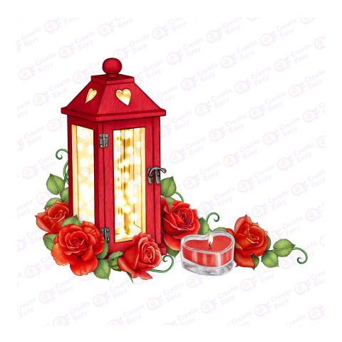 Watercolor romantic corner with roses and lanterns Flat icon free png image